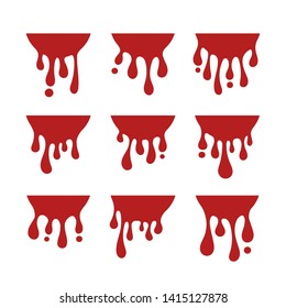 Blood drops, red blood splatters and splashes set. Vector illustration