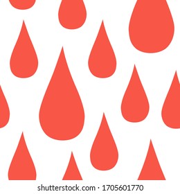 Blut fällt nahtloses Muster ab. Wiederholte Vektorillustration der roten Flüssigkeit auf transparentem Hintergrund. EPS10.