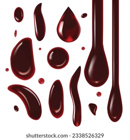 Gotas de sangre. Colección en estilo realista para los afiches de los afiches de los afiches de los afiches médicos. Ilustración vectorial