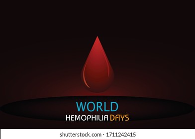 las gotas de sangre se forman con letras de los días mundiales de la hemofilia. concepto abstracto de donante de sangre.