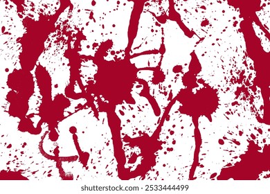 Bluttropfen, Splatter-Hintergrund. Rote blutige Tropfen, Spray und Flecken auf weißem Hintergrund. Halloween, Kriminelle und Horror Designs. 