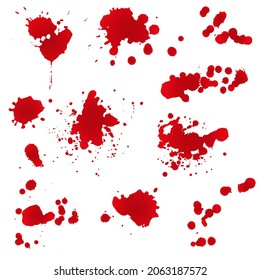 Blood drops and splatters collection. Vector illustration isolated on white background