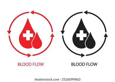 Símbolo de flujo de sangre colección de conjunto de iconos para el uso del App de Web ui. Signo de Vector de gota de agua con signo más muestra plasma saludable.