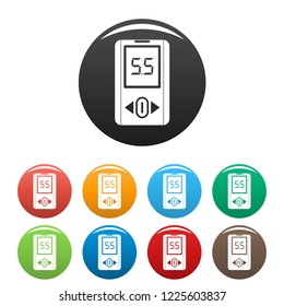 Blood glucometer icons set 9 color vector isolated on white for any design