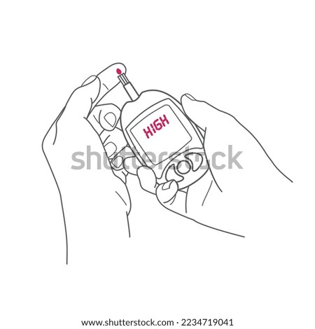 Blood glucose control, self-monitoring of blood glucose, hands with a glucometer, high. Vector drawing