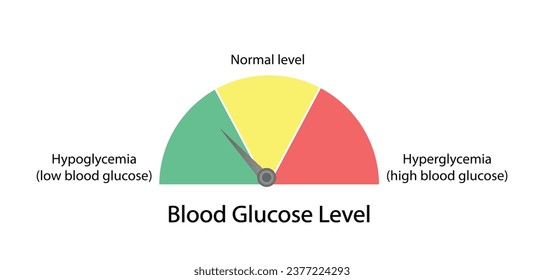 Blood Glucose Levels. Normal level, hypoglycemia (low blood sugar), hyperglycemia (high blood sugar), sugar test. vector diagram