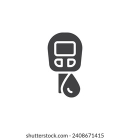 Icono vectorial de medición de glucosa sanguínea. signo plano relleno para concepto móvil y diseño web. Icono de glifo de prueba de glucosa en sangre. Símbolo glucómetro, ilustración del logo. Gráficos vectoriales