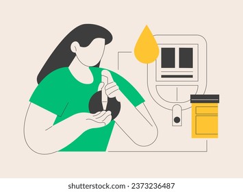 Blood glucose meter abstract concept vector illustration. Sugar level control at home, diabetes mellitus, blood sample, screen test, chronic disease, medical check, glucometer abstract metaphor.