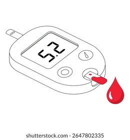 Medidor de glucosa en sangre con gota de sangre y tira reactiva