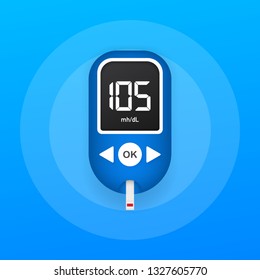 Blood glucose meter level test. Diabetes glucometer. Abstract concept graphic web banner element. Vector stock illustration.