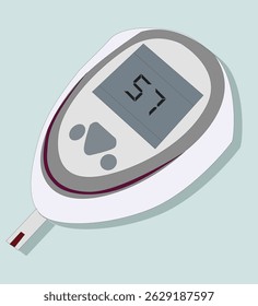 Blood glucose meter level test. Checking blood sugar level by glucometer and test stripe at home.