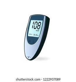 Blood Glucose Meter Measuring Sugar Test Control Device With Digital Screen, Glucometer Flat Icon Isolated. Vector Illustration.