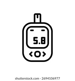 Icono del contorno del medidor de glucosa en sangre. Monitor de glucosa, farmacia del glucómetro, diabetes de la tira de prueba, crónico, símbolo del Vector del tratamiento.
