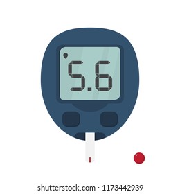 Blood Glucose Meter With Test Strip And Drop Of Blood To Test Glucose In The Blood. Diagnosis Of Diabetes Concept