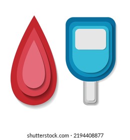 Blood And Blood Glucose Meter.Outline Blood Glucose Meter Testing Strip For Diabetes Icon.Vector Illustration.