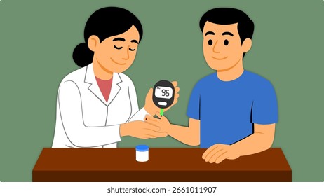 Blood Glucose Testing in Clinic Flat Vector Illustration