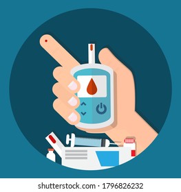 Blood glucose testing meter. Suitable For Wallpaper, Banner, Background, Card, Book, And Landing Page.Vector Illustration