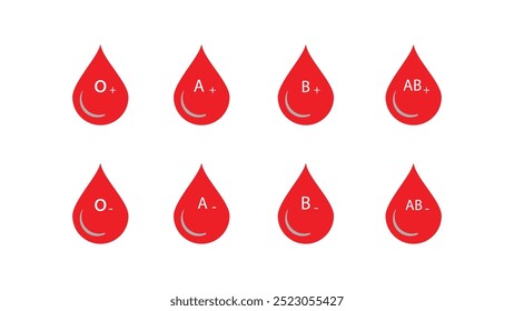 Blutgruppen-Set, Vektor, Tropfen, Blut-Symbol, weißer Hintergrund, eps