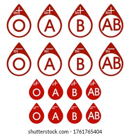 Iconos vectoriales de grupos sanguíneos aislados en fondo blanco. Drogas de sangre con el tipo de sangre.
