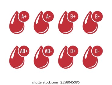 Blood group vector icons set, Drops of blood with blood type
