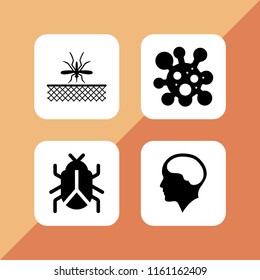 blood icon. 4 blood set with brain inside human head, mosquito and virus vector icons for web and mobile app