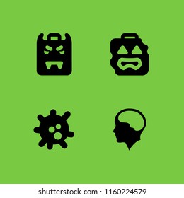 blood icon. 4 blood set with vampire, brain inside human head, zombie and virus vector icons for web and mobile app