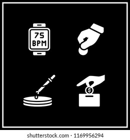 blood icon. 4 blood vector set. make a donation, blood pressure, donate and petri dish icons for web and design about blood theme