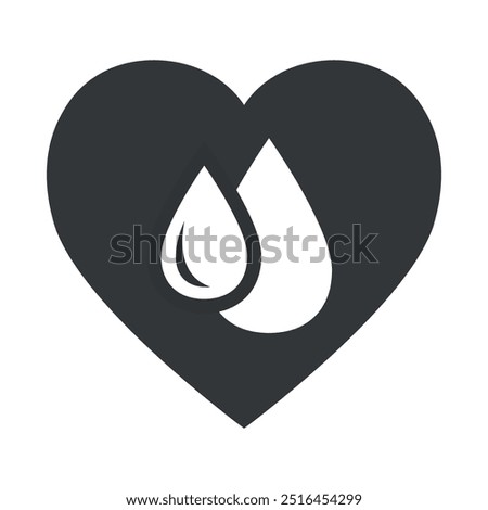 A blood icon featuring two droplets within a heart shape is depicted on a clean white background, symbolizing life, health awareness, and the importance of blood donations.