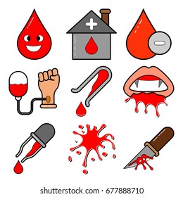 blood icon set flat color