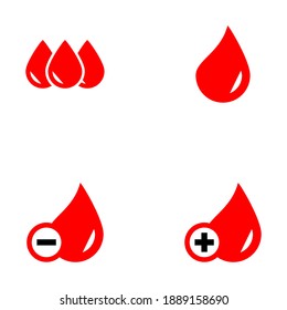 Blutsymbol eingestellt, Blut mit Plus und Minus-Symbol, Blut ablegen, rote Farbe.