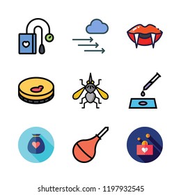 blood icon set. vector set about edema, mosquito, donation and pressure icons set.