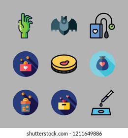 blood icon set. vector set about bat, donation, tonometer and sample icons set.
