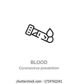 Blood icon. Thin linear blood outline icon isolated on white background from Coronavirus Prevention collection. Modern line vector sign, symbol, stroke for web and mobile