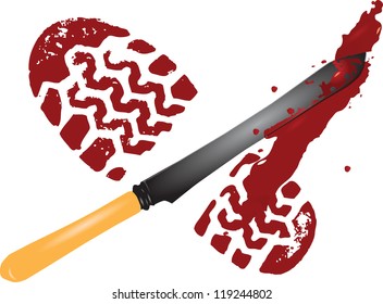 Blood imprint foot from the scene. Vector illustration.