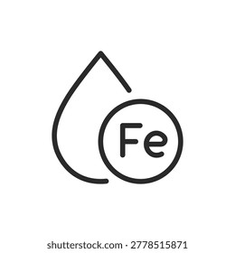 Blood iron test, linear style icon. Blood drop and Fe symbol. Editable stroke width