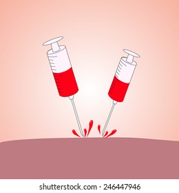 Blood leaking from a syringe. Vector illustrator.