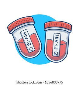 Ilustración vectorial de la prueba de VIH líquido en sangre. Concepto de apoyo al SIDA. Estilo de caricatura plano adecuado para afiches, pancartas, productos.
