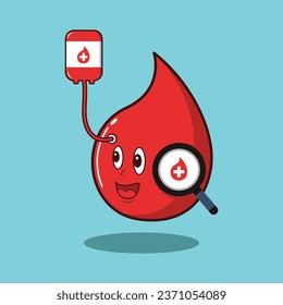 Vector sanguíneo pequeño con bolsa de sangre y vidrio de aumento como visualización para controlar y donar sangre. Se puede usar como símbolo, ui, diseño web, aplicación de iconos y otros.