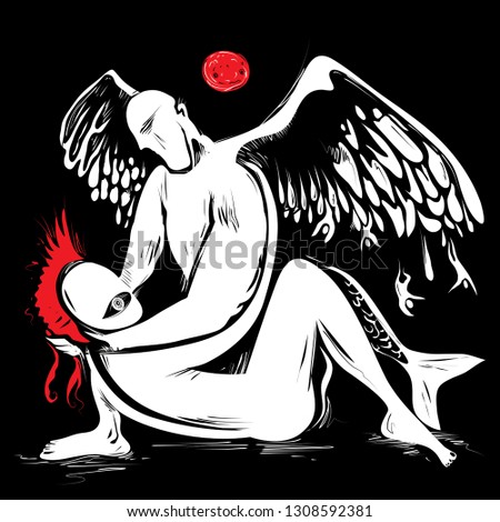Blood Moon And Angels below (vector Art)