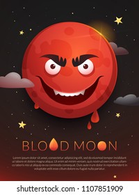 Blood Moon poster, Lunar Eclipse July 27 2018, astronomical phenomenon. Vector illustration
