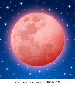 Blood Moon Rare Total Lunar Eclipse Also Known As Supermoon Or Apocalyptic Moon On Starry Night Sky Background