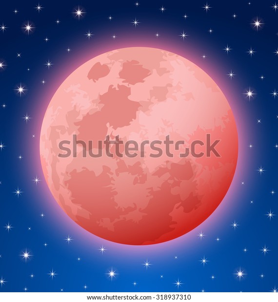 Blood\
Moon rare total lunar eclipse also known as Supermoon or\
Apocalyptic Moon on starry night sky\
background