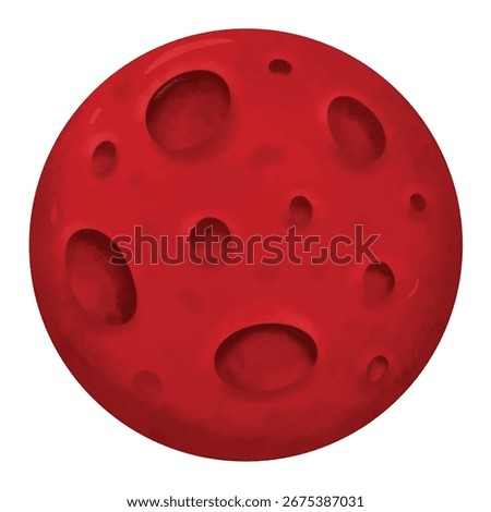 Blood moon vector illustration, hand drawn watercolor painting style, red moon clip art, total lunar eclipse clipart