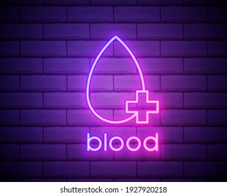 icono del neón de sangre. Elementos de la donación de sangre. Icono simple para sitios web, diseño web, aplicación móvil, infografía aislada en pared de ladrillo.
