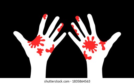 Blut an den Händen - Mörder und Mörder nach Mord und Mord. Blutspuren auf menschlicher Handfläche als Metapher des Schuldigen. Vektorgrafik.