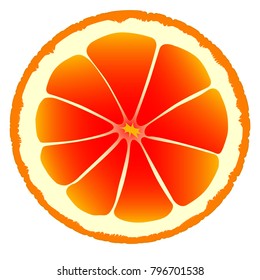 An blood orange slice isolated over a white background.