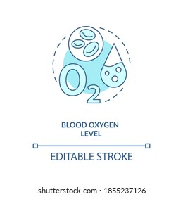 Blood oxygen level concept icon. Wearable technology feature idea thin line illustration. Vital body conditions tracking. Health metric. Vector isolated outline RGB color drawing. Editable stroke