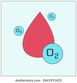 Blood oxygen level icon, blood drop, cell, oxygen vector, medicine, cardiology