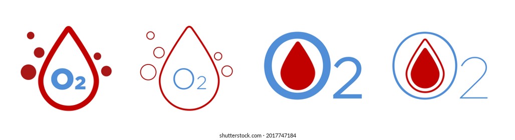 Blood Oxygen Saturation Icons Set. Modern Flat Design. O2.