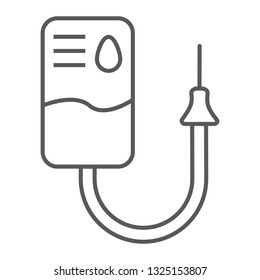 Blood pack thin line icon, medicine and donation, blood bag sign, vector graphics, a linear pattern on a white background, eps 10.